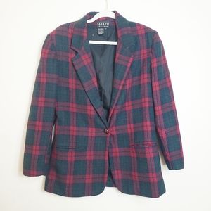 Vintage tartan plaid wool blazer red and green